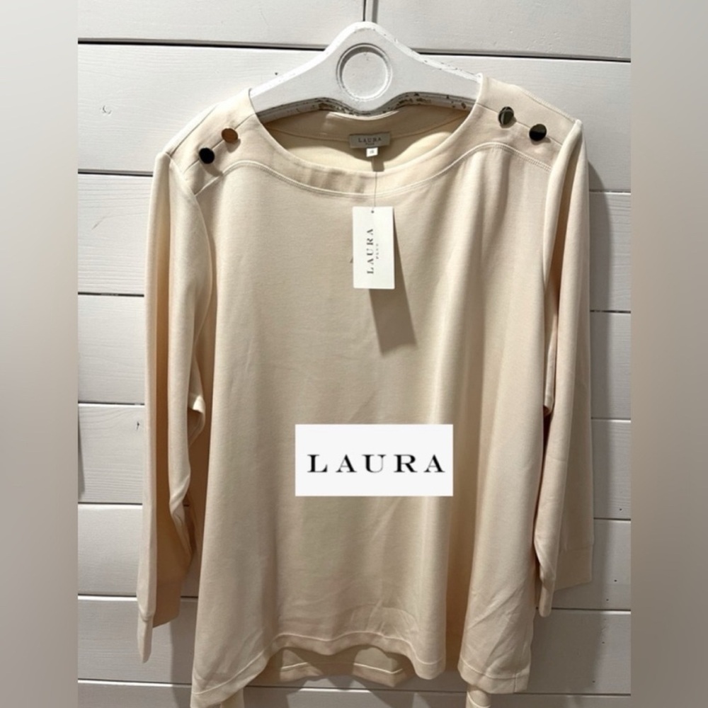 Laura Cream Button-Detail Women's Top, 2X